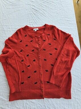 Charter Club Red Button-Front Cardigan with Black Scottie Dog Pattern Size XL